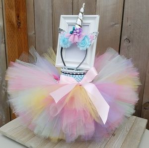 Silver Unicorn Tutu and matching headbands 12 mo